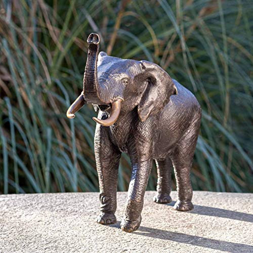 IDYL Bronze-Skulptur Elefant | 29 x 14 x 37 cm |Tierfigur handgefertigt | Gartenskulptur - Wohnbereich-Dekoration | Hochwertiges Kunsthandwerk | Wetterfest