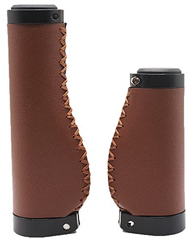 BBxunsless Empuñaduras de bicicleta de 135/95 mm de largo/corto, antideslizantes, de PVC, microfibra, cuero, ergonómico, cosido a mano, casual, retro, doble bloqueo para MTB, bicicleta de carretera