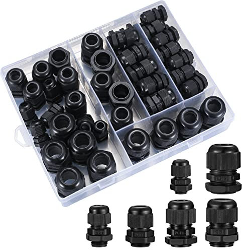 YITYDaMai 50 Stück Kabelverschraubungen Set, IP68 Wasserdichte Einstellbar Kabeldurchführung, Schwarz Verstellbare Kabelsteckverbinder Kabelanschlüsse Set - PG7/9/11/13.5/16/19