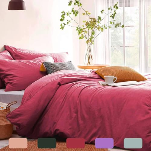 CoutureBridal Duvet Cover King Size Rose Red Duvet Cover 3 Pieces Soft Microfiber Minimalist Style Solid Color Comforter Cover with Zipper Corner Ties (No Comforter)