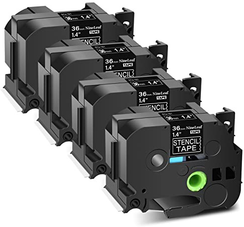 NineLeaf 4 x Kompatibel für Brother P-touch STE161 STE-161 ST-161 Schablone 36mm 1.5'' Schwarz auf Transparent Mobile Lösungen Etikettenband für Ptouch PT-530 550 3600 9500pc Beschriftungsgerät