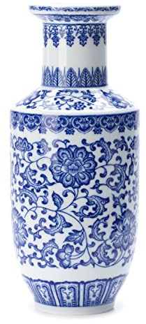 Vase en Porcelaine Bleu et Blanc Chinoiserie - Décoration d'Intérieur en Céramique pour la Maison, Le Salon, la Bibliothèque, la Cheminée