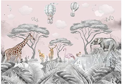 Papel Pintado Infantil Selva Animales - impresión de látex - Incluye Pegamento - Fotomurales Pared Tejido No Tejido Decorativos Murales Fotográfico XXL Moderno Decoración de Paredes (104x70 cm)