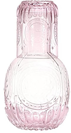 RockTrend Jarra de agua de noche de cristal transparente retro con vaso de vidrio, jarra de vidrio de alivio y taza de noche