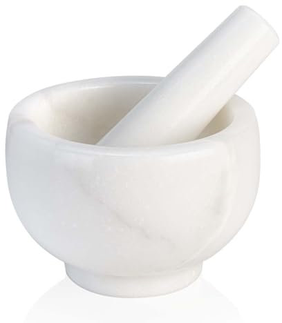 Koville Namib Fantasy Ensemble de mortier et pilon en marbre naturel africain pour guacamole, salsa, pilules, épices, herbes, ail, noix, broyeur robuste pour cuisine
