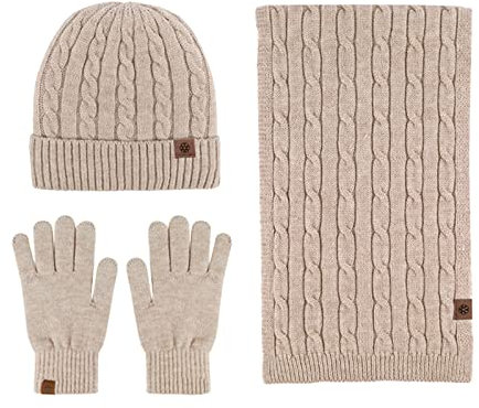 Damen Beanie Wintermütze Mütze Warme Schal-Set Strickmütze und Schutzmaske Zweiteiliger Anzug Draussen Skimütze Laufmütze Wollmütze