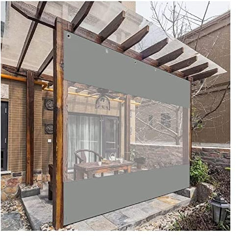 STRMAX Abdeckplane Holz,Terrassenvorhang Mit Transparenter Plane, wasserdichte Plane Mit Rostfreien Ösen, wasserdichte Garagenvorhänge, 100% UV- Und Wetterbeständig, for Veranda, Lager, Autowaschanla