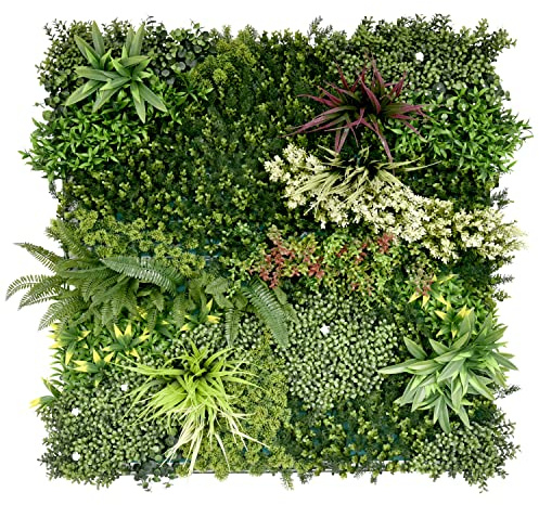 Bonerva Jardín Vertical Artificial Bahamas 3m², Pack 3 Paneles 100x100 cm, Muro Vegetal Verde Decorativo con Protección UV Interior Exterior