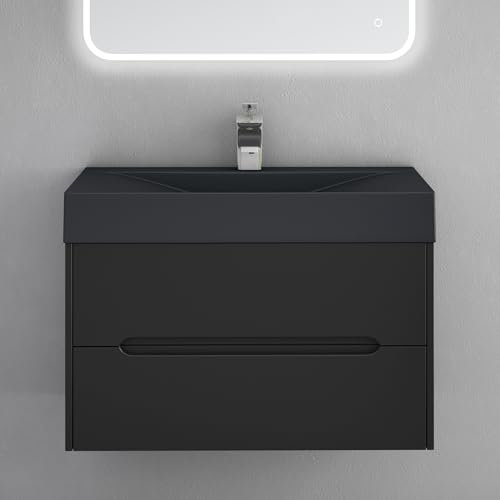 doporro Waschbeckenunterschrank Waschtisch mit Unterschrank Wandmontage matt schwarz, BTH: 80x48x56 cm, inkl. Mineralguss-Waschbecken Yoga