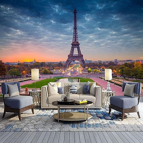 GIVLWF Papier peint photo Paris France City Scape Photo, Tour Eiffel lever du soleil Paysage mural Art mural Art mural Prin pour salle à manger cuisine décoration de la maison 430 x 300 cm
