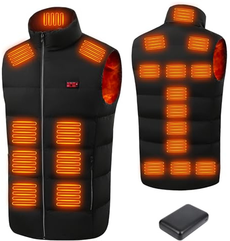 GuKKK Chaleco Calefactable para Mujeres Hombres, 16000mAh Chaleco con Calefacción Eléctrica USB, Carga Chaqueta Calefactora 21 Zonas de Calentamiento, Chaleco Térmico Ajustable con 3 Temperatura (M)