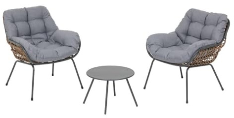Hespéride – Paopao 3-teiliges Duo-Gartenlounge-Set – Graphit, Kunstharz, korrosionsbeständiger Stahl, inklusive Kissen – Für Balkon, Terrasse, kleine Flächen