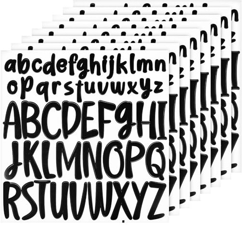 PEUTIER 416pcs Letter Stickers, 8 Sheets 1 inch 2 inch Lowercase & Capital Self Adhesive Alphabet Stickers Waterproof Vinyl Letter Decals for Scrapbooking Mailbox Poster Crafts (Black)