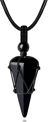 XIANNVXI Kristalle Kette Herren Sechseckiger Kristall Anhänger Kette Polierte Edelsteine Einstellbare Schwarzes Lederseil Reiki Heilung Steine Halskette Damen Schmuck
