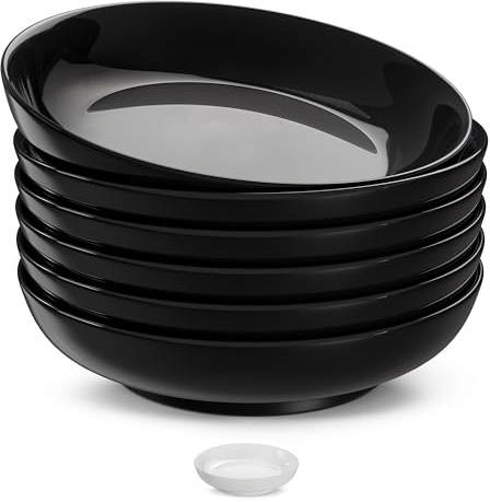 KooK Lot de 6 bols à pâtes en porcelaine, pour soupes et salades, bols de service, grande capacité, passent au micro-ondes et au lave-vaisselle, 946 ml, noir