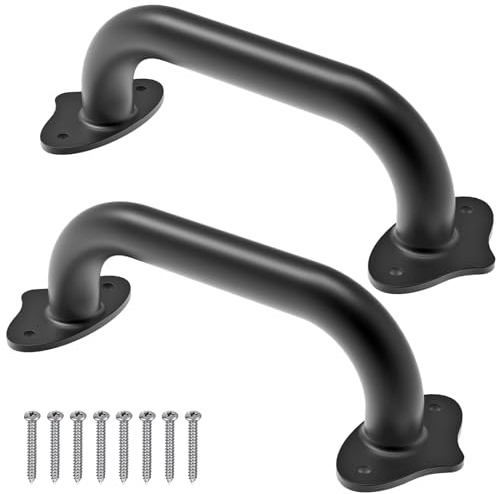 Lifeswell Barn Door Pull Handle, 7.8 Inch Heavy Duty Metal Gate Handle for Sliding Barn Door, Cabinet, Closet, Black, 2 Pack