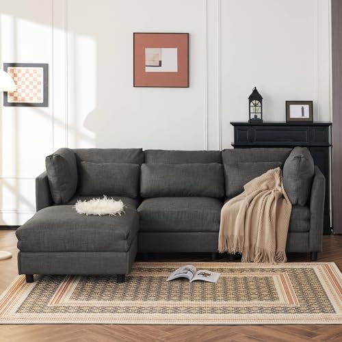 ZYLOYAL10 soffa med sovfunktion – modern 3-sitsig vardagsrumsoffa med schäslong, hörnsoffa med fotstöd, stoppade möbler (grå)