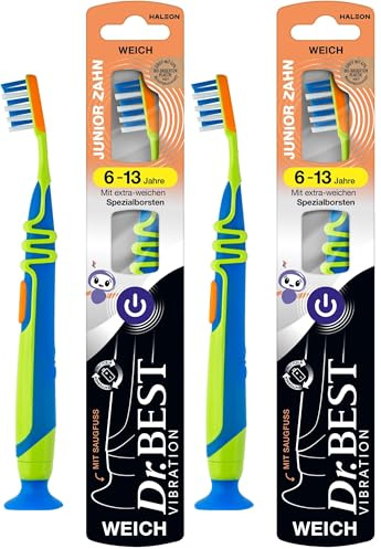 Dr.Best Vibration Juniorzahn Zahnbürste, Weich (1 Stück), für gründliches Zähneputzen (Packung mit 2)