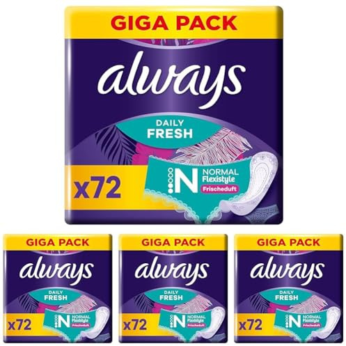 Always Dailies Fresh Slipeinlagen Damen Normal, Flexistyle, 288 Binden (4x72 Stück Multipack), mit frischem Duft, passend für alle Slipformen, atmungsaktiv, flexibel