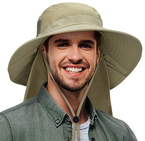 Kato Tirrinia Outdoor Sonnenhut Herren Damen mit Nackenschutz, UPF 50 UV Schutz Safari Hut, Faltbar Cap Sonnenschutz für Hiking Strand Anglerhut Wanderhut Gartenhut Tropenhut, Khaki