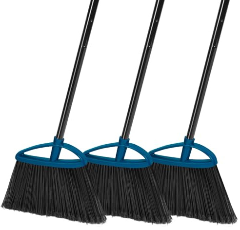 MAVRIZ 3 Pack Heavy Duty Broom Outdoor with 60 Long Handle Stiff Bristle Kitchen Broom for Sweeping Indoor Angle Broom for Floors, Shop Restaurant Garage Patio