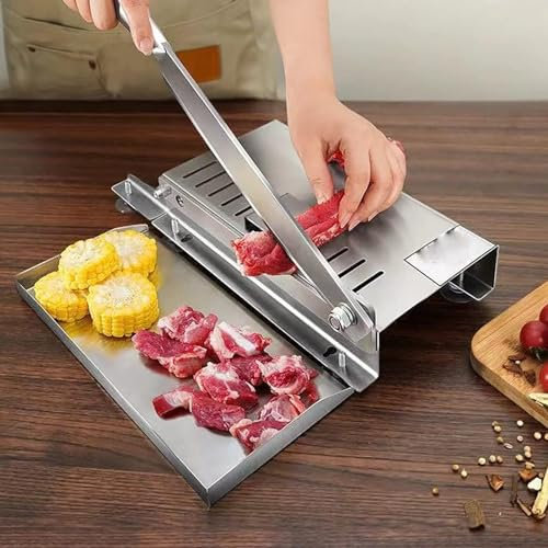 MLUENF Coupe-Viande Manuel, Hachoir à côtes en Acier Inoxydable, pour Poisson, Poulet, bœuf, Viande surgelée, légumes, charcuterie, Machine à trancher, Cuisine Domestique et Cuisine Commerciale