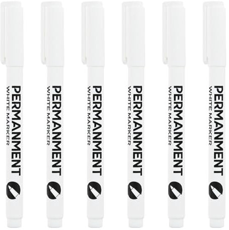 Amusingtao 6Pcs White Marker Pens 1mm White Permanent Marker Quick Dry Pen Fabric Pens Permanent for Clothes Paper Rock Glass Plastic Metal Fabric Wood