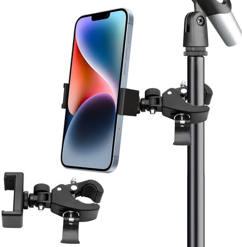 Phone Holder for Mic Stand, 360° Rotation Phone Holder for Microphone Webcam Stand Camera Flash Light Clamp For Live Streaming, Shooting Videos, Traveling, Works With Most Cell Phones