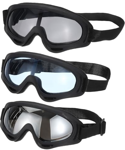 PATIKIL Gafas de Moto de Cross, 3 Pcs Gafas de Moto ATV Gafas de Esquí Gafas de Carreras Casco Gafas a Prueba de Viento para Montañismo, Negro con Lentes Gris/Plateado/Azul