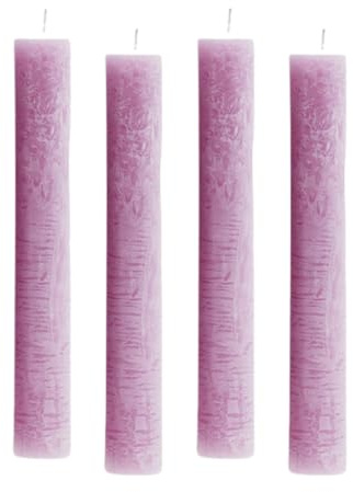 ukiyo 4er Pack Rustikale Stabkerzen H:24 cm Ø:3,4 cm - 24 Stunden Brenndauer - Dicke Kerzen Dinnerkerzen Tafelkerzen Kirchenkerzen, Farbe:Flieder