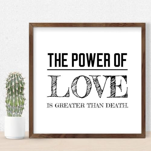 Gerahmtes Vintage-Schild The Power of Love Is Greater Than Death, Holzrahmen, Zitat, dekorative christliche Kunst, katholische Geschenke, Regal-Dekoration, Schilder für Badezimmer, Fenster, 30,5 x