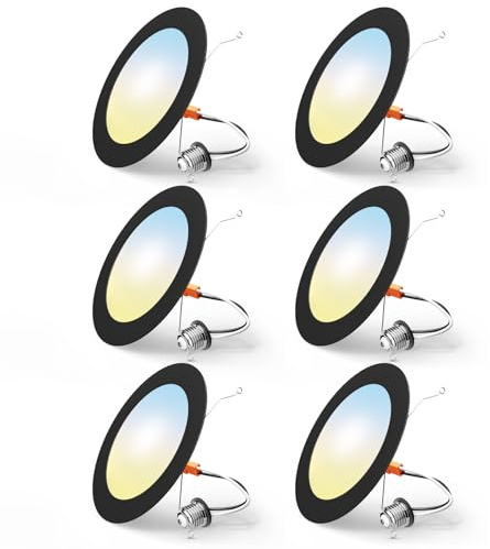 FREELICHT 6 Pack Retrofit LED Recessed Lighting 6 Inch, Selectable 2700K/3000K/4000K/5000K/6000K, Dimmable Flat LED Can Lights, 10W=110W, 1000LM, IC & Damp Rated, ETL & FCC, Black