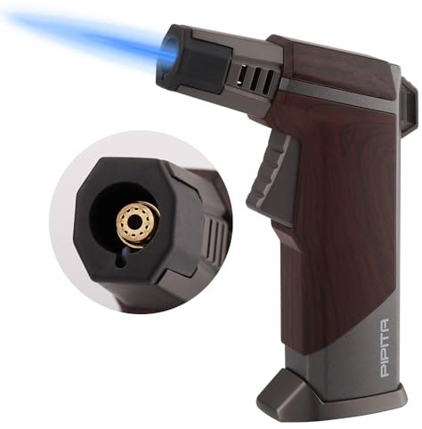 PIPITA Butane Torch Lighter Windproof Cooking Lighter, Adjustable Single Blue Flame, Refillable Lighter for Soldering, Arts, DIY, Cooking, Candles, Fireworks, Bonfire (Brown)