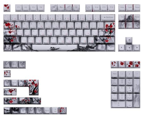 Lot de 128 touches de clavier mécanique à sublimation 5 côtés Motif fleur de prunier