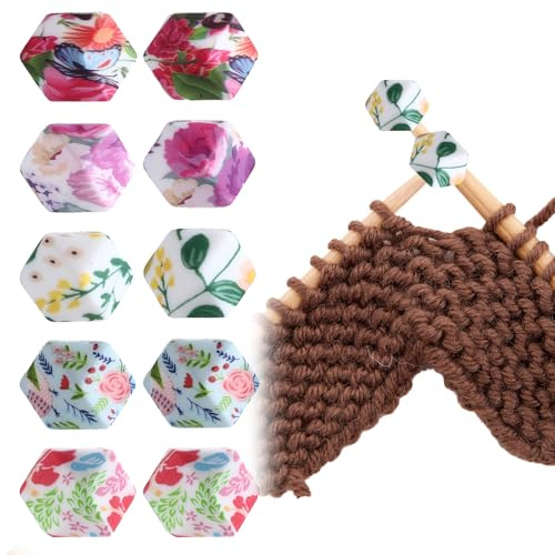 10 Stück Maschenstopper Für Stricknadeln Schutzkappe Mit Blumenmuster Silikon Sechseckige Stricknadelstopper Stricken Zubehör Nadelspitzenschutz Stricknadelendkappen Für Nadeln Der Größen (3–9 Mm)