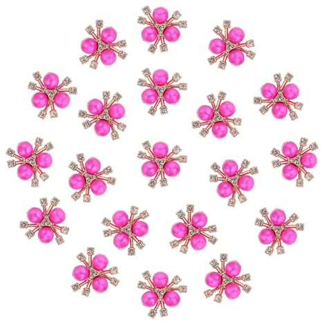 PATIKIL 20 st pärlblomknappar, strass pärla blomma knappar utsmyckningar falsk pärla strass knappar platt baksida brosch för smyckestillverkning hantverk bröllop kläder väska, rosenröd