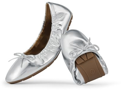 DREAM PAIRS Ballerine da donna pieghevoli a punta quadrata per le donne Bowknot eleganti comode leggere scarpe da abito, Argento, 39 EU