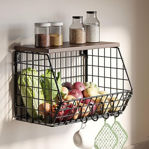 dewdat Panier Corbeille A Fruit Murale Pour La Cuisine, Empilable Panier Rangement Pour Fruit Basket Avec 4 Crochets De Cintre De Banane, Corbeille En Métal Pour Ranger Les Fruits Et Les Légumes