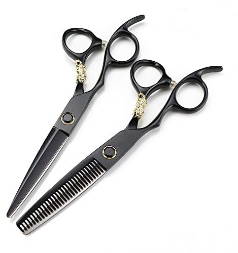 Haarschneideschere, 6 Zoll, professionell, Japan 440C, Linkshänder-Schere, goldene Tiger-Dekoration, Haarschere, Friseurschere, Haarschnitt, Effilierschere, Friseurschere, Set (Set)