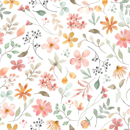 VEELIKE Niedliche Tapete Blumen Wildblumen Rosa Aquarell Blumentapete 44.5 cm x 300 cm Fototapete Blumen Rosa Mustertapete Selbstklebende Tapete Schlafzimmer Kinderzimmer Badezimmer Flur Abnehmbar