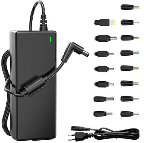 SUNYDEAL 90W Caricatore Universale Notebook per PC Portatile – Compatibile con HP, ASUS, Lenovo, Dell, Acer, Toshiba, Sony, Samsung – 18.5V-20V, 4.74A Max, 15 Connettori (Senza USB-C)