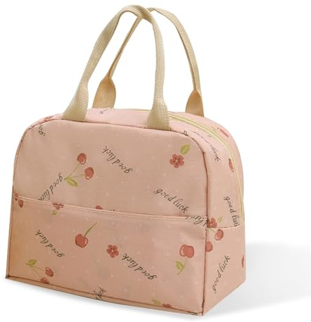 KASESSS Bolsa Termica Porta Alimentos, Cereza Bolsa Comida Trabajo, Loncheras de Trabajo Portátil, Lancheira Termica Infantil, Bolsa Isotermica, Lunch Bag para Colegio Oficina Escuela Picnic (Rosa)