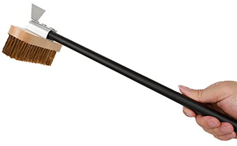 MRKU Brosse à Pizza avec grattoir en Laiton, idéale pour Les pelles à Pizza, avec Long Manche et Rotation