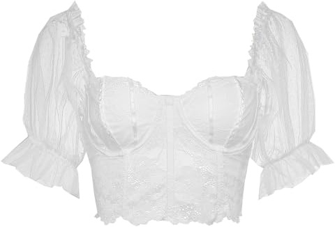 Generisch Mujer 1PC Lencería con aros Tops de Encaje Mujer Elegante Blusa Negra Blusa Blusa de Encaje para Oktoberfest Body de Encaje, Blanco, M