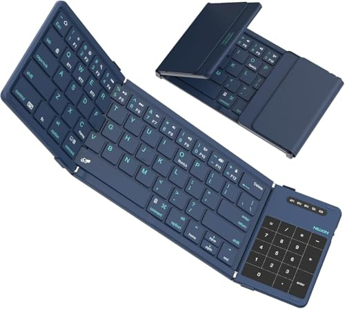 Nillkin Faltbare Bluetooth Tastatur mit Touchpad, kabellose Wiederaufladbare Klapptastatur mit Ziffernblock, Tragbare Mini Tastatur für iPad, iOS, Android, Windows Laptop PC Tablet, QWERTY (Blau)