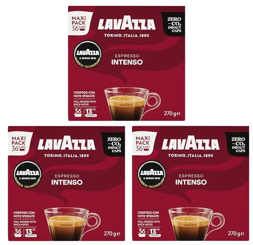 Lavazza A Modo Mio Espresso Intenso Coffee Capsules x36 (Pack of 3, Total 108 Pods) - Spiced Aroma & Medium Roast