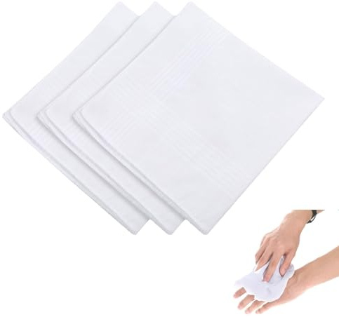 3PCS Handkerchiefs for Men Cotton, 16*16in Men's Handkerchief, Soft Cotton White Hankie Handkerchiefs Sweat Absorbing Handkerchiefs Machine Wash White Pocket Square for Suit Small Sweat Cloth for Hand