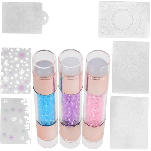 Nagelkunststempel aus Silikon für Musterübertragung | Maniküre Übung, Zwei Größen pro Kopf, für Frauen, Praktisches Zubehör im 3 Stück-pack Zufällige Farbe