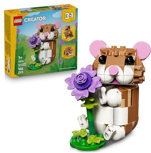 LEGO Creator 3en1 Lindo Hámster con Flor - Figuras de Animales Transformables en Erizo o Águila de Juguete - Decoración del Dormitorio - Regalo de Cumpleaños para Niñas y Niños de 7+ Años - 31376