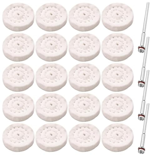 MOLERRI Ensemble de Roues de Polissage 24 Pièces de 25 mm Mini Disques de Polissage en Coton pour Compatibles avec et Forets à Main, Tiges Métalliques